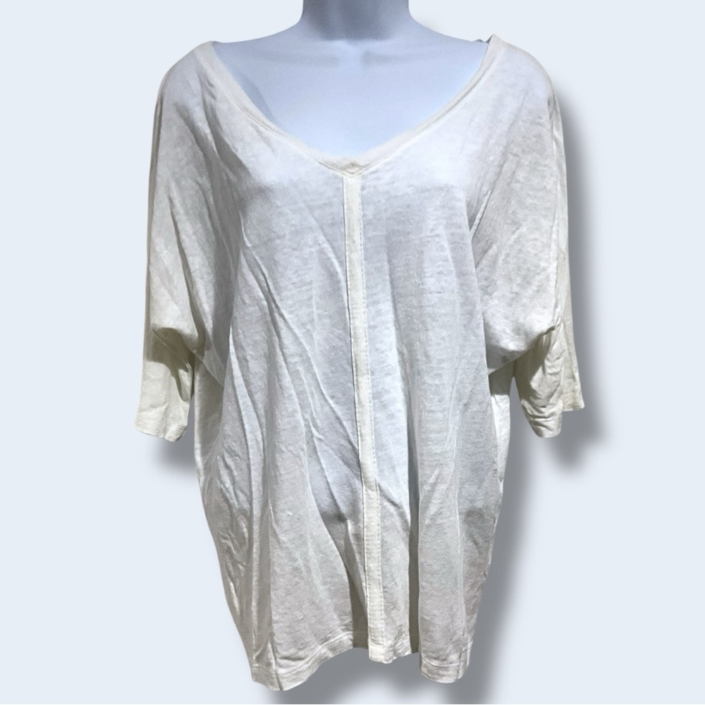 EILEEN FISHER Size XS Ivory 100% Linen Scoop Neck Dolman Sleeve Tee Shirt